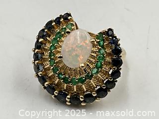 MaxSold Auction: 14K Gold Opal Cocktail Ring with Sapphires and Emeralds. Size 5 - Oakville (Ontario, Canada) PARTNER MANAGED Estate Sale Online Auction - Lakeshore Road West (Shipping Available)                     