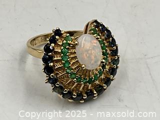 MaxSold Auction: 14K Gold Opal Cocktail Ring with Sapphires and Emeralds. Size 5 - Oakville (Ontario, Canada) PARTNER MANAGED Estate Sale Online Auction - Lakeshore Road West (Shipping Available)                     