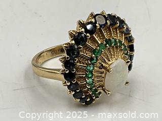 MaxSold Auction: 14K Gold Opal Cocktail Ring with Sapphires and Emeralds. Size 5 - Oakville (Ontario, Canada) PARTNER MANAGED Estate Sale Online Auction - Lakeshore Road West (Shipping Available)                     