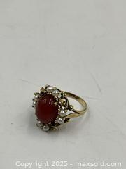 MaxSold Auction: 14K Gold Ring with Large Carnelian and Seed Pearls. Size 7 - Oakville (Ontario, Canada) PARTNER MANAGED Estate Sale Online Auction - Lakeshore Road West (Shipping Available)                     