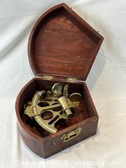 MaxSold Auction: Antique English Brass SEXTANT in period mahogany box.  - Oakville (Ontario, Canada) PARTNER MANAGED Estate Sale Online Auction - Lakeshore Road West (Shipping Available)                     
