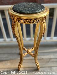MaxSold Auction: Hand Carved Gilded Wood Stand with Marble Top  - Oakville (Ontario, Canada) PARTNER MANAGED Estate Sale Online Auction - Lakeshore Road West (Shipping Available)                     