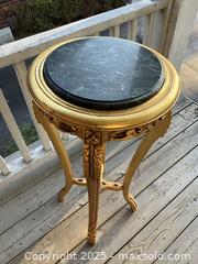 MaxSold Auction: Hand Carved Gilded Wood Stand with Marble Top  - Oakville (Ontario, Canada) PARTNER MANAGED Estate Sale Online Auction - Lakeshore Road West (Shipping Available)                     