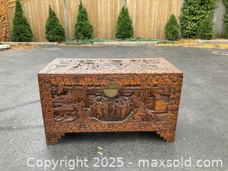 MaxSold Auction: Hand Carved solid Camphor wood Chest - Oakville (Ontario, Canada) PARTNER MANAGED Estate Sale Online Auction - Lakeshore Road West (Shipping Available)                     
