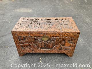 MaxSold Auction: Hand Carved solid Camphor wood Chest - Oakville (Ontario, Canada) PARTNER MANAGED Estate Sale Online Auction - Lakeshore Road West (Shipping Available)                     