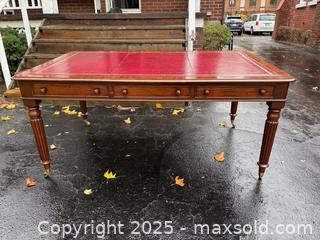 MaxSold Auction: MAHOGANY Library Table on Casters with Three Drawers and Leather Swivel Armchair - Oakville (Ontario, Canada) PARTNER MANAGED Estate Sale Online Auction - Lakeshore Road West (Shipping Available)                     