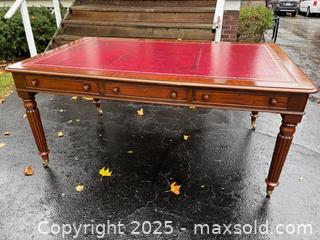 MaxSold Auction: MAHOGANY Library Table on Casters with Three Drawers and Leather Swivel Armchair - Oakville (Ontario, Canada) PARTNER MANAGED Estate Sale Online Auction - Lakeshore Road West (Shipping Available)                     