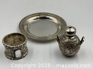 MaxSold Auction: Persian Silver: Tray / Perfume Bottle / Napkin ring - Oakville (Ontario, Canada) PARTNER MANAGED Estate Sale Online Auction - Lakeshore Road West (Shipping Available)                     