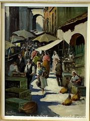 MaxSold Auction: Signed Antonio Cutino (1905-1984) Original Oil on Canvas titled: &#34;Market Scene 1&#34;  Companion to Lot 117 - Oakville (Ontario, Canada) PARTNER MANAGED Estate Sale Online Auction - Lakeshore Road West (Shipping Available)                     