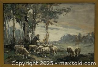 MaxSold Auction: Signed Geoffrey Strahan (1839-1916) Original Watercolour Gouache titled: &#34;The Shepherd&#34; - Oakville (Ontario, Canada) PARTNER MANAGED Estate Sale Online Auction - Lakeshore Road West (Shipping Available)                     