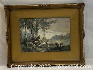 MaxSold Auction: Signed Geoffrey Strahan (1839-1916) Original Watercolour Gouache titled: &#34;The Shepherd&#34; - Oakville (Ontario, Canada) PARTNER MANAGED Estate Sale Online Auction - Lakeshore Road West (Shipping Available)                     
