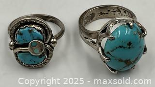 MaxSold Auction: Two Sterling Silver Navajo style Turquoise Rings. Both Size 7.5 - Oakville (Ontario, Canada) PARTNER MANAGED Estate Sale Online Auction - Lakeshore Road West (Shipping Available)                     
