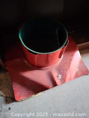 MaxSold Auction: Metal Christmas Tree Stand with Water Reservoir, Red/Green - Kingston (Ontario, Canada) SELLER MANAGED Reseller Online Auction - Development Drive (STORAGE)