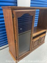 MaxSold Auction: Vintage Solid Wood TV Console Unit with Glass Door - Markham (Ontario, Canada) SELLER MANAGED Downsizing Online Auction - Alden Road (STORAGE)