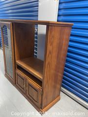 MaxSold Auction: Vintage Solid Wood TV Console Unit with Glass Door - Markham (Ontario, Canada) SELLER MANAGED Downsizing Online Auction - Alden Road (STORAGE)