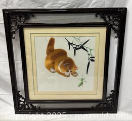 MaxSold Auction: Framed Chinese Silk Embroidery Art – Cat and Grasshopper 24” x 24” - Millbrae (California, USA) SELLER MANAGED Estate Sale Online Auction - El Camino Real