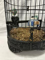 MaxSold Auction: Vintage Chinese Carved Wooden Birdcage with Porcelain Feeders - Millbrae (California, USA) SELLER MANAGED Estate Sale Online Auction - El Camino Real