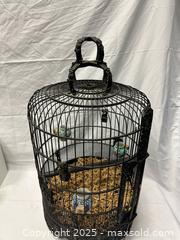 MaxSold Auction: Vintage Chinese Carved Wooden Birdcage with Porcelain Feeders - Millbrae (California, USA) SELLER MANAGED Estate Sale Online Auction - El Camino Real