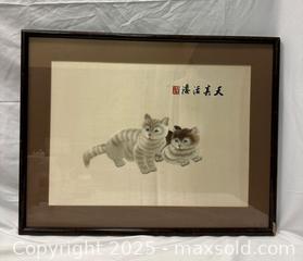 MaxSold Auction: Vintage Framed Chinese Silk Embroidery Art Two Cats (Chips at the Frame) - Millbrae (California, USA) SELLER MANAGED Estate Sale Online Auction - El Camino Real