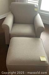 MaxSold Auction: Light Gray Armchair with Ottoman - Lucan Biddulph (Ontario, Canada) PARTNER MANAGED Moving Online Auction - Watson Street