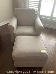 MaxSold Auction: Light Gray Armchair with Ottoman - Lucan Biddulph (Ontario, Canada) PARTNER MANAGED Moving Online Auction - Watson Street