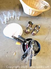 MaxSold Auction: Mixed Kitchen Set: Copper Mugs, Pots &#38; Pans, Glasses, Dishes - Garden City (Georgia, USA) SELLER MANAGED Downsizing Online Auction -  Bryce Industrial Drive