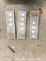MaxSold Auction: Set of 3 Rustic Bathroom Wall Signs with Jute, PEE POOP FART - Garden City (Georgia, USA) SELLER MANAGED Downsizing Online Auction -  Bryce Industrial Drive