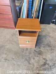 MaxSold Auction: Small Particleboard Side Table / Nightstand (approx. 18 x 16 x 24 in) - Garden City (Georgia, USA) SELLER MANAGED Downsizing Online Auction -  Bryce Industrial Drive