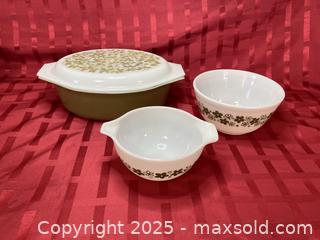 MaxSold Auction: Vintage Pyrex bowl and Casserole dish with lid Crazy Daisy - Coquitlam (British Columbia, Canada) SELLER MANAGED Downsizing Online Auction - Delestre Avenue                 
