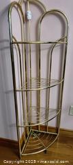 MaxSold Auction: Brass-Tone Metal Corner Etagere with Porcelain Floral Accent - Oakville (Ontario, Canada) SELLER MANAGED Downsizing Online Auction - Pen Street
