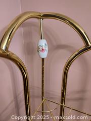 MaxSold Auction: Brass-Tone Metal Corner Etagere with Porcelain Floral Accent - Oakville (Ontario, Canada) SELLER MANAGED Downsizing Online Auction - Pen Street