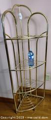 MaxSold Auction: Brass-Tone Metal Corner Etagere with Porcelain Floral Accent - Oakville (Ontario, Canada) SELLER MANAGED Downsizing Online Auction - Pen Street