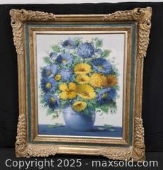 MaxSold Auction: Flower Painting w/signature in beautiful gold toned wood frame - Frederick (Maryland, USA) PARTNER MANAGED Reseller Online Auction -  English Muffin Way