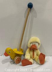 MaxSold Auction: Wooden Push Along Duck and Plush Bear Disguised as Duck Lot - Vaughan (Ontario, Canada) SELLER MANAGED Downsizing Online Auction - Abell Avenue