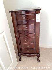 MaxSold Auction: Standing Jewelry Armoire Dark Cherry Wood with Mirror. C - Lake Wales (Florida, USA) PARTNER MANAGED Estate Sale Online Auction - Birkdale Drive
