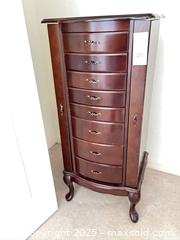 MaxSold Auction: Standing Jewelry Armoire Dark Cherry Wood with Mirror. C - Lake Wales (Florida, USA) PARTNER MANAGED Estate Sale Online Auction - Birkdale Drive