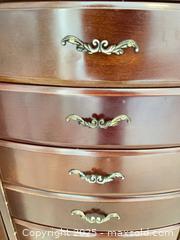 MaxSold Auction: Standing Jewelry Armoire Dark Cherry Wood with Mirror. C - Lake Wales (Florida, USA) PARTNER MANAGED Estate Sale Online Auction - Birkdale Drive