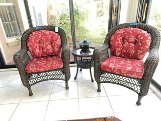 MaxSold Auction: Wicker Patio Furniture Set, 2 Chairs &#38; Glass-Top Side Table. C - Lake Wales (Florida, USA) PARTNER MANAGED Estate Sale Online Auction - Birkdale Drive