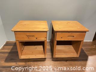 MaxSold Auction: Batten House Pair Solid Wood Bedside / End Tables, Light Honey - Carleton Place  (Ontario, Canada) SELLER MANAGED Downsizing Online Auction -Goodwood Crescent