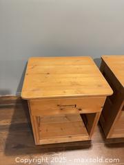 MaxSold Auction: Batten House Pair Solid Wood Bedside / End Tables, Light Honey - Carleton Place  (Ontario, Canada) SELLER MANAGED Downsizing Online Auction -Goodwood Crescent