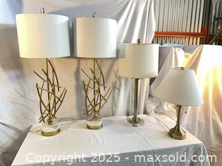MaxSold Auction: Lot of 4 Gold Table Lamps with White Shades, Plug-in - Toronto (Ontario, Canada) PARTNER MANAGED Commercial Liquidation Online Auction - Caledonia Road