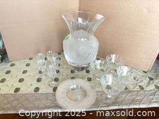 MaxSold Auction: Lot of Etched Glassware: Vase, Stemware, Plates, Coupes - Lakeshore (Ontario, Canada) PARTNER MANAGED Estate Sale Online Auction - County Road 42