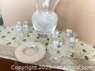 MaxSold Auction: Lot of Etched Glassware: Vase, Stemware, Plates, Coupes - Lakeshore (Ontario, Canada) PARTNER MANAGED Estate Sale Online Auction - County Road 42