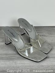 MaxSold Auction: Le Chateau Square Toe Lucite Heels with Clear Toe Strap, Size Women&#39;s US 9 - Whitby (Ontario, Canada) SELLER MANAGED Downsizing Online Auction - Dundas Street E (STORAGE)
