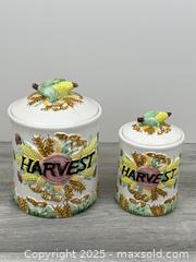 MaxSold Auction: Pair of Decorative Ceramic &#34;Harvest&#34; Fall / Autumn Themed Covered Jars - Whitby (Ontario, Canada) SELLER MANAGED Downsizing Online Auction - Dundas Street E (STORAGE)