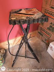 MaxSold Auction: tramp art Folk art table Fern stand with Fabrics - Loyalist (Ontario, Canada) SELLER MANAGED Estate Sale Online Auction - County Road 2