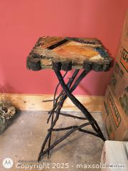 MaxSold Auction: tramp art Folk art table Fern stand with Fabrics - Loyalist (Ontario, Canada) SELLER MANAGED Estate Sale Online Auction - County Road 2
