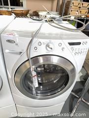 MaxSold Auction: Whirlpool Duet Steam White Laundry Appliance with Included Hoses with utility base - Warwick (Rhode Island, USA) SELLER MANAGED Reseller Online Auction - Warwick Avenue
