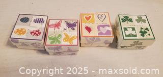 MaxSold Auction: (4) Small Colorful Rubberstamps in Boxes clovers butterflies &#38; more  - Rockaway (New Jersey, USA) SELLER MANAGED Downsizing Online Auction - Miami Trail
