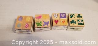 MaxSold Auction: (4) Small Colorful Rubberstamps in Boxes clovers butterflies &#38; more  - Rockaway (New Jersey, USA) SELLER MANAGED Downsizing Online Auction - Miami Trail